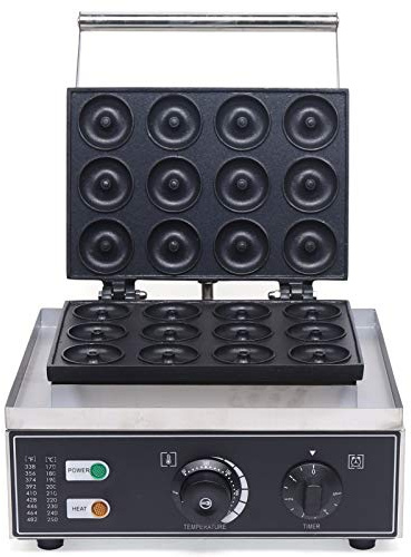 Máquina de donas eléctrica, 1550 W, acero inoxidable, comercial, 12 ranuras, máquina de donuts, 50-300 ℃, revestimiento antiadherente, para uso comercial o privado