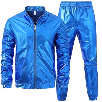 80er 90er Jahre Outfit Herren Glänzend Party Disco Karneval Kostüm Silvester Jogginganzug Fasching Trainingsanzug Tracksuit Jacke Und Jogginghose Einfarbig Sportanzug Faschingskostüme Freizeitanzug