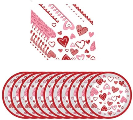 Rolcheleego Valentine's Day Heart Decor Paper Napkins & Plates Set - 40 Napkins + 20 Plates for Wedding Anniversary Marriage Party Supplies