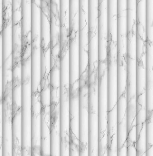 Fine Decor FD43976 Bianco Fluted Marble Wallpaper, White/Grey