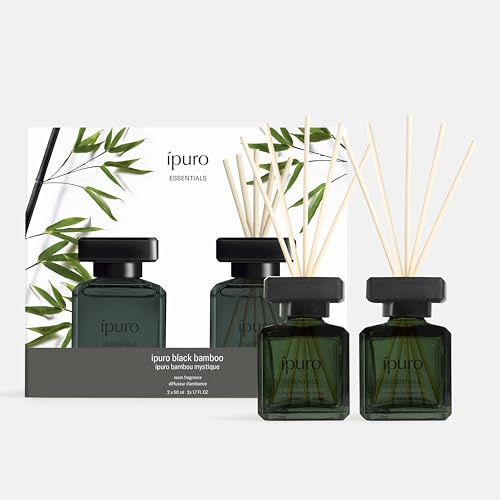 ipuro Essentials BLACK BAMBOO Raumduft mit Stäbchen 2x50 ml - Raumerfrischer mit Jasmin, Zitrone, Apfel, & Holzige Amber-Moschus Note Duft Aroma - Diffuser mit Stäbchen - Lufterfrischer