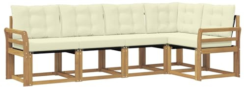 vidaXL Outdoor-Sofagarnitur mit Kissen 5 pcs Weiß und Creme, Moderne Garten-Sofaset, wetterfestes Möbel, Bequeme Liege, stilvolles Outdoor-Sitzen für Entspannung