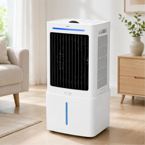 Generico Grande Capacità 25L Raffrescatore Evaporativo con Telecomando, Ventilatore d'Aria Portatile, Condizionatore Senza Tubo per Casa, Timer 12H, Luce Ambientale & Setti Ghiaccio