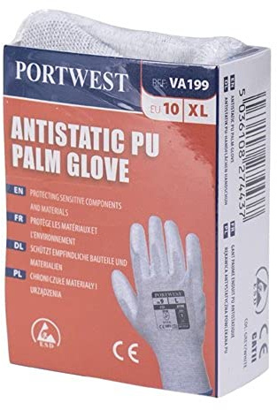 Portwest Vending Antistatic PU Palm Glove, Size: XXS, Colour: Grey, VA199G7RXXS