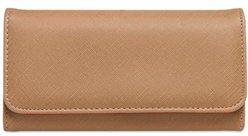 Caspar GB1010 stylischer großer Langer Damen Geldbeutel Geldbörse Portemonnaie, Farbe:Sand, Größe:One Size