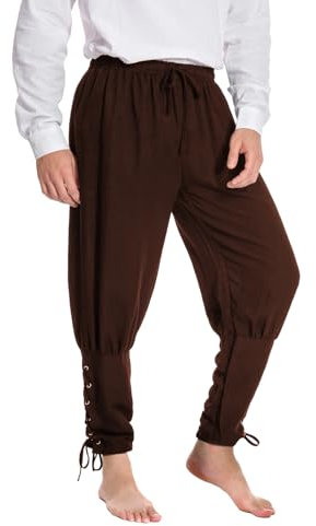 Herren Frühling Sommer Herbst Knöchel Banded Hose Mittelalter Wikinger Navigatorhose Renaissance Hose (Medium, Braun)