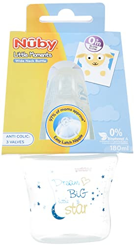 Nûby ID68059BLUE-LM Little Moments Weithalsflasche PP, 180 ml, blau