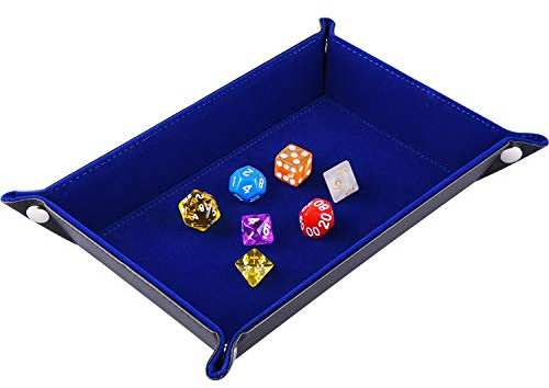 SIQUK Würfelteller, Klapp Rechteck PU Leder und Dark Blue Velvet Würfelbretter für Dungeons und Dragons RPG Würfel Gaming D & D und andere Tischspiele