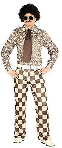 shoperama 60er 70er Jahre Retro Herren Disco Kostüm kariert Bad Taste Hemd Hose Krawatte Dancefloor Schlagermove Festival Blumen, Größe:L