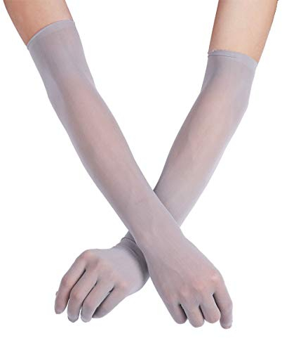 Agoky Damen Frauen Handschuhe Halb-Transparent sexy und elegante Handstulpen bis zum Ellenbogen halterlose Strümpfe für Arme Grau One Size