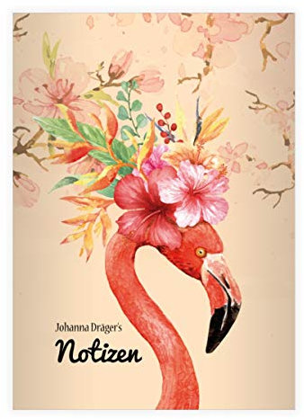 2 personalisierte Schicke Flamingo DIN A4 Schulhefte, Rechenhefte mit üppigen Kischblüten, orange Lineatur 23 (kariertes/rautiertes Heft 16 Blatt/32 S.) Notizheft für Schule, Universität, Büro