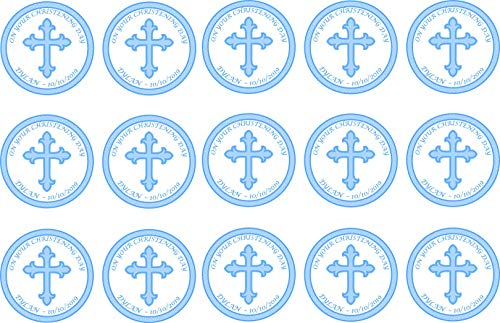 Blue Cross On Your Christening Day Personalised Edible Cupcake Toppers Icing, Wafer or Wafer Card (Icing)