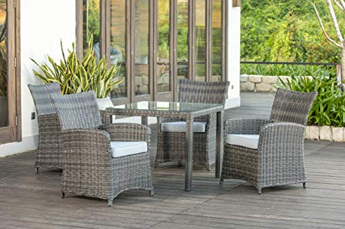 Backyard Furniture Marbella Rattan Wicker 4 Seat Square Dining Set with Cushions and Weatherproof Furniture Cover