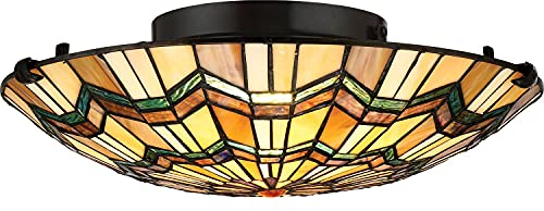 Licht-Erlebnisse Premium Deckenleuchte Tiffany Stil Buntglas Metall rund Ø42cm Wohnzimmer Esszimmer Deckenlampe FARFALLA