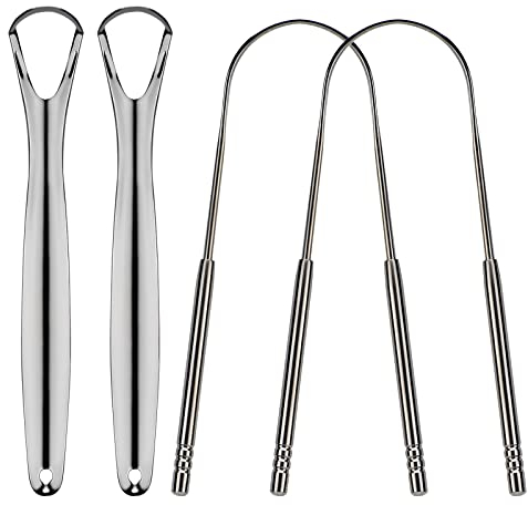 SAVITA 4 Stück Edelstahl Zungenreiniger Medizinischer Zungenschaber gegen Mundgeruch, Zungenbürste Reiniger mit Griff für Erwachsene Mundpflege