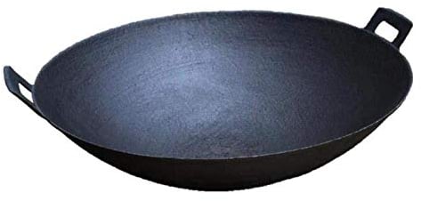 Wok,Cast Iron Wok,Gourmet Iron Non-Stick Induction Saute Pan with Ear Handle,40CM