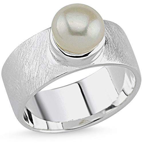 Vinani Design Ring Süßwasserperle gebürstet breit 925 Sterling Silber Perle Größe 64 (20.4) 2RPA64