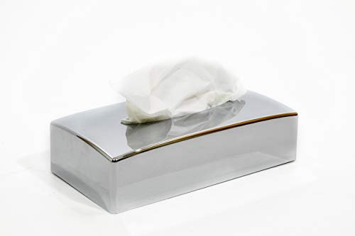 Scatola dispenser porta fazzoletti, MADE IN ITALY, in ABS riciclabile, 246x131x62mm, ideale per bagno, salotto, hotel e casa, completo di viti e biadesivo per fissaggio a parete (rettangolare cromata)