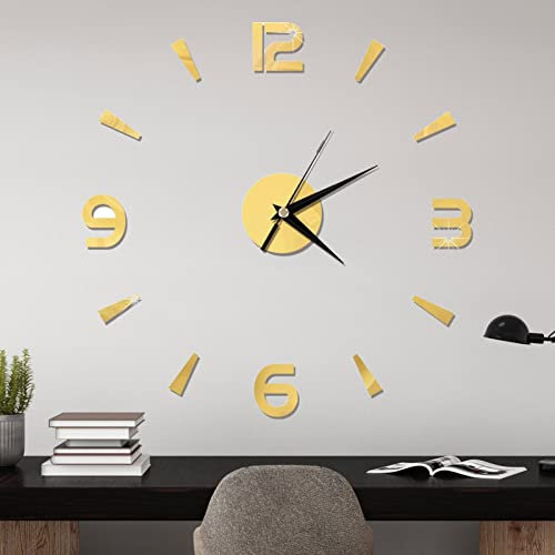 Orologio da Parete Silenzioso Preciso, Orologio Adesivo da Parete 3D Orologio da Parete Grande Senza Cornice Moderno Fai-Da-Te per la Casa Soggiorno Camera da Letto Decorazione Dell'ufficio (Oro)