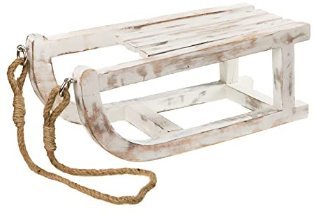 Spetebo Deko Holz Schlitten in Shabby weiß - 40 cm - aus Mango Holz mit Sisal Seil - Weihnachten Advent Winter Fensterbank Kommode Deko