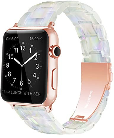 Light Compatible with Apple Watch Straps Ultra 49mm 45mm 44mm 42mm,Fashion Resin iWatch Band for Apple Watch Ultra Series 8 7 6 5 4 3 2 1 Series SE(Phantom Pearl Rose, 49mm/45mm/44mm/42mm)