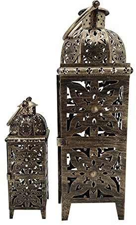Rebecca Mobili 2 Goldene Kerzenständer, Großes Folklore-Laternenset, Metall, Für Den Garten Flur - Maße: 55.5 × 18 × 18 cm (H×B×T) - Art. RE6656