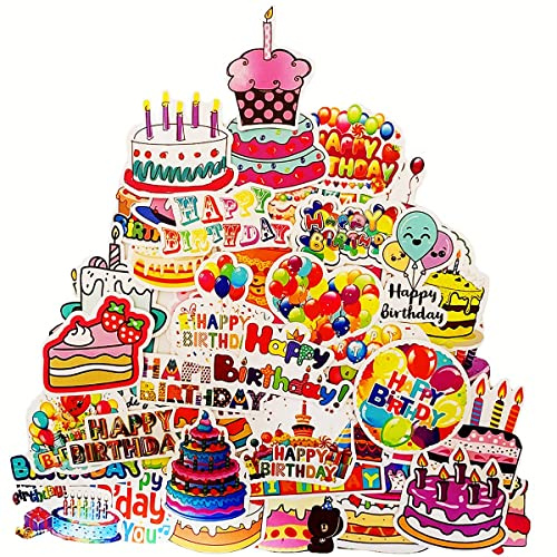 50PCS Happy Birthday Stickers, Birthday Stickers for Cards & Party Bags Set | Happy Birthday Stickers for Cards, Birthday Stickers for Party Bags, Balloon Decals, Card Making Supplies, Party Bag Seals