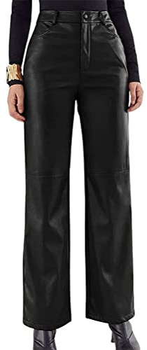 ORANDESIGNE Pantalones de Cuero Sintético para Mujer de Cintura Alta Sexy Pantalones de Cuero Imitación Góticos Punk Y2K Streetwear Pantalones Recto de Ajuste Delgado Ropa de Club