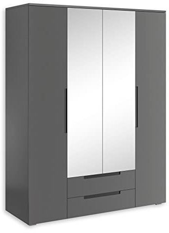 SPICE Eleganter Kleiderschrank mit viel Stauraum & Spiegeltüren - Vielseitiger Drehtürenschrank in Graphit matt - 160 x 208 x 57 cm (B/H/T)