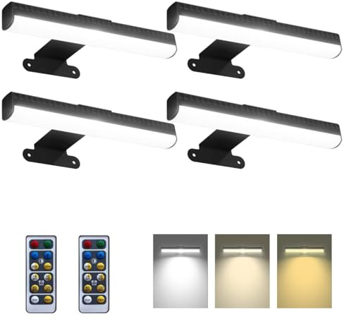 Painting light 4 Stück Akku betriebenes Bild Licht mit 3 Beleuchtungsfarbe,Malerei Licht für Wand mit Fernbedienung,Led für Kunst Innenhelligkeit dimmbar, Timer-Off-Anzeige Akzent Licht für Rahmen