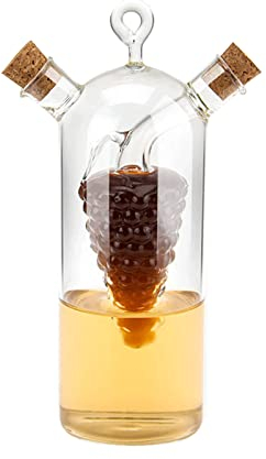 WINAKUI Distributeur de vinaigre d'huile d'olive 2 en 1, vinaigre en verre transparent et bouteilles d'huile, bouteille distributeur d'huile à double bec pour récipient de cuisine
