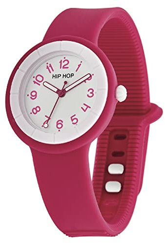 HIP HOP, Collezione Hero.Dot, Orologio Donna Berry, Cinturino in Silicone Soft Touch Intercambiabile, Pratica Chiusura, Lunetta Bianca, Numeri Verdi, Cassa 34 mm, Movimento al Quarzo, Bordeaux