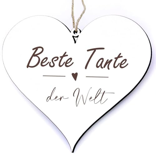 dekolando Tante Holz Schild Deko Herz - Beste Tante der Welt + Anhänger Beste Tante der Welt - Patentante Lieblingstante Tanten Tanti Auntie Weihnachten Geburtstag Vintage