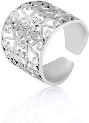TEAMER Vintage Süßer hohler Blumenring Retro Mode Damen Blume Filigran Index Finger Ring Minimalistischer stapelbarer Ring Modeschmuck (Stil 1 - Silber)