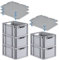 PROREGAL SparSet 5x Eurobox NextGen Grip mit Auflagedeckel & 4 blauen Schiebeschnappverschlüssen, HxBxT 22x30x40cm, 20 L, Grau, Griffe offen, Eurobehälter, Transportbox