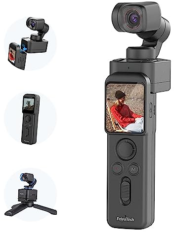 Feiyu Pocket 3 Combo Remote Handle&Camera - Gimbal with 4K Camera 3 Axis Stabilizer,Cordless Detachable Designed,Magnetic,AI Tracking,for Car/Travel/Pets,Vlog,YouTube Portable Video Pocket Camera