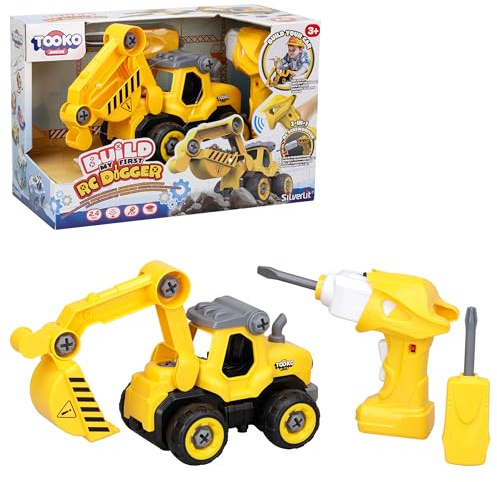 SilverLit Tooko Build My First Digger Construction Set Build and Drive RC Car Toy with 28 Parts Powered Screwdriver and Remote Control STEM Learning Remote Control Car Toy for Toddlers Ages 3+