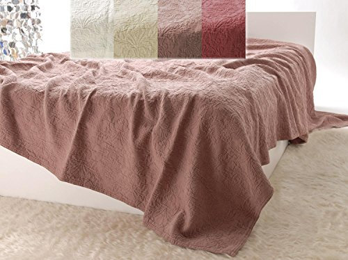Wohnen & Accessoires GmbH & Co. KG Edle Tagesdecke Lune Bettüberwurf 100% Baumwolle 150x200 bis 260x300cm - Überwurf Sofa Couch - Reliefornamente - versch. Farben oder Kissen (Altrosa, 180 x 260 cm)