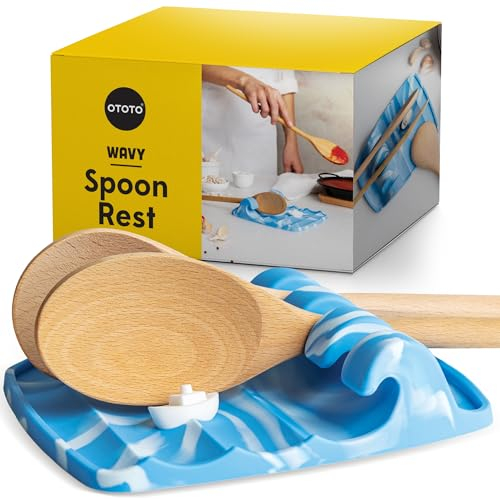 Wavy Blue Spoon Rest by OTOTO - Spoon Rest for Kitchen Counter, Fun Kitchen Gadgets, Unique Kitchen Gadgets, Waves Spoon Rest Silicone, Spoon Rest for Stove Top, Cool Kitchen Gadgets, Cooking Gifts