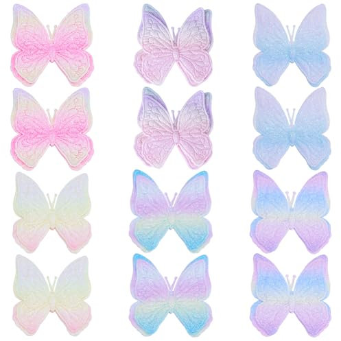 GORGECRAFT 36Stk 6 Farben Schmetterlingsflügel-Aufnäher Geprägte Engelsflügel-Stoffstoff-Stoff-Aufnäher Gemischte Farben Glitzernde Ornament-Applikationen DIY Nähen Dekoration Kleidung Weihnachten