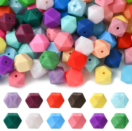 UR URLIFEHALL Lot de 100 perles hexagonales colorées en silicone pour fabrication de bijoux, guirlandes, lanières, loisirs créatifs