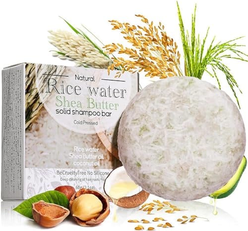 Reisshampoo Bar, Reiswasser Shampoo Bar mit Sheabutter, Kokosöl, Anti-Haarausfall Reis Shampoo Seife für Haarwachstum, nährend, volumenstärkend und stärkend