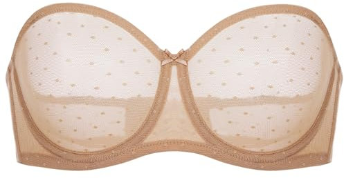 DOBREVA Women's Strapless Bra See Through Sheer Underwired Bras Unlined Plus Size Natural 40D