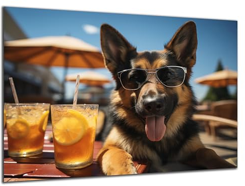 Munera Design - Bild 56x84 - deutscher Schäferhund am Strand Cocktail - Wand-Bilder Wohnzimmer