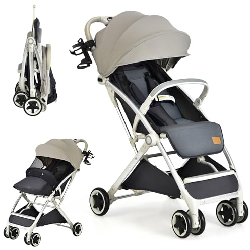 COSTWAY Kinderwagen klappbar, Reisebuggy mit Liegefunktion, Kinderbuggy mit verstellbarem Rückenlehne & Verdeck, leichter Babywagen mit 5-Punkt-Gurt für Baby bis 3 Jahren, 15 kg belastbar (Grau)