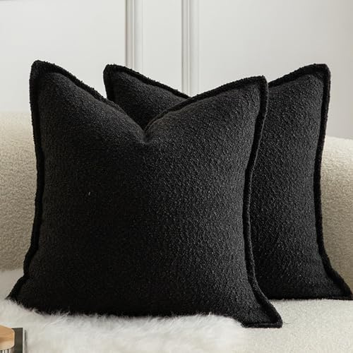 Mandioo 2er Set Dekorativer Kissenbezug Woven Textured Sofakissen Dekokissen Kissenbezüge Super Soft Premium Simple Design Wurfkissenbezug Schlafzimmer Wohnzimmer Schwarz 45x45cm