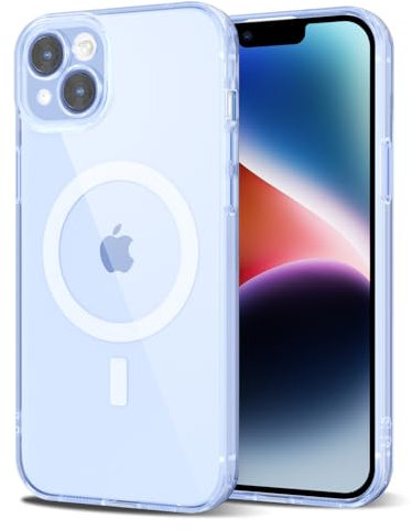 Svanove für iPhone 14 Plus Hülle Magsafe Durchsichtig mit Kameraschutz, Dünn Transparent Bunt Handyhülle Magnetisch Induktives Laden, Einfarbig Klar Weich Slim Silikon Handy Hülle Mädchen, Hellblau