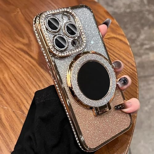 Altartar Glitzer Hülle für iPhone 14 Pro Max Magnetisch Handyhülle mit Ständer,Glitter Handyhülle iPhone 14 Pro Max Transparent Case mit Spiegel Makeup Schutzhülle Kratzfeste Ultradünn Cover-Golden
