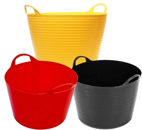 40 Litre Strong Robust Black Yellow or Red Coloured Flexible Tubs For Multi Purpose Storage Container Garden Bucket (2, Yellow)