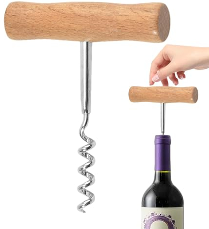 Griffkorkenzieher,Korkenzieher Für Weinflaschen,Manueller Weinöffner In T-Form Für Zuhause,Müheloses Öffnen Von Weinflaschen, Weinflaschen-Korkenzieher Mit Holzgriff Für Kellner, Kellner, Barkeeper